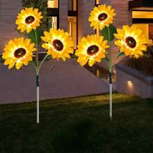 1 Peça Luz Solar de Girassol, 3 Luzes Solares de Jardim em Formato de Girassol com LED, Luz Solar Coluna para Uso Externo, Adequado para Quintal, Jardim, Passagem, Pátio, Alpendre, Decoração de Primavera