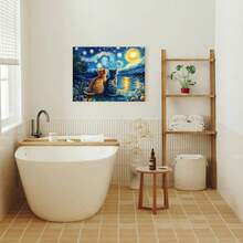 Framed [Van Gogh Canvas Art] Whimsical High-Quality   Van Gogh-Inspired Starry Night With Cartoon Cats Canvas Art - Framed Wall Decor, Ready To Hang For Modern Living Room & Bedroom, 2D, Perfect For Room Decor - Framed - View 3