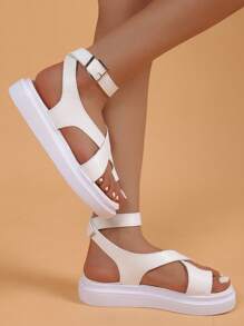 Youth Striped Strap Comfort Flat Sandals, Student Sporty Style
