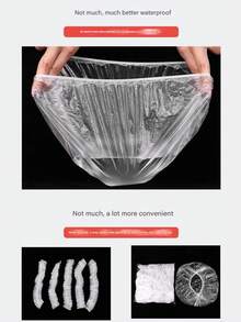 [34CM/13.3英寸]20/50个/套超大一次性透明塑料发油帽透明塑料护发套 | 防水可重复使用沙龙级浴帽，适用于水疗、旅行、染色和烹饪 - 白色 - 查看 3