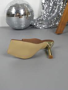 1 Pair Fashion Strap High Heel Sandals, Stylish Slip-On Mules For Outdoor Wear - Khaki - View 4