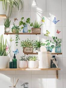 1 Set Potted Plant Wall Sticker Decor For Living Room & Kitchen Background,Stickers,Wall Decal, Vinyl Decal For Home Decorations,Spring Decoration Items Refresh Your Home,Rama Decoration Stickers Kitchen Decor - Multicolor - View 12