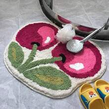 1pc Cherry Pattern Plush Bath Mat, 50x62cm (19.7x24.4 Inch), Soft, Machine Washable, Bathroom Bedroom Living Room Kitchen Entrance Door Rug, Thick Non-Slip Absorbent Soft Bathroom Toilet Lid Cover Room Decor Bathroom Accessories Back To School Bathroom Kitchen Decor - Multicolor - View 6