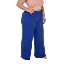 Women's Plus Size Wide Leg Pants, Elegant, Comfortable, Reinforced Stitching - Royal Blue - View 2