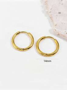 8pcs Stainless Steel Solid Round Rings Huggies Earrings Set For Women Men Stackable 18K Gold Plated Tiny Ear Cartilage Hoops - 1 Pair 14mm - View 17