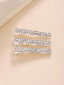 3 pièces Ensemble de clips à la tempe avec strass étincelants, motif géométrique. Accessoires capillaires de fête décontractés. Pinces à cheveux à griffes en cubic zirconia