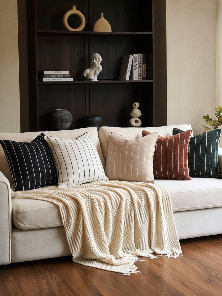 1件雪尼尔条纹提花抱枕套（不含枕芯），时尚简约现代奢华雪尼尔条纹提花靠垫套，适合日常家居、沙发、床铺装饰，四季皆宜。 - 紫紅色 - 查看 10