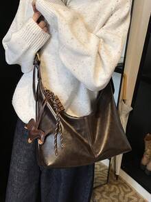 Casual Retro Minimalist Crescent Moon Shoulder Bag, Versatile - Coffee - View 4