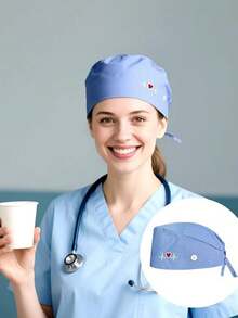 1pc Heart Embroidered Adjustable Work Cap With Button And Sweatband, Tie-Back Design, Suitable For Men And Women In Any Workplace - Multicolor - View 6