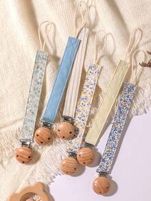 1 件婴儿奶嘴链，时尚奶嘴夹，带木制 3 孔奶嘴夹，适合婴儿女孩和男孩的礼物日常使用 - 彩色 - 查看 3