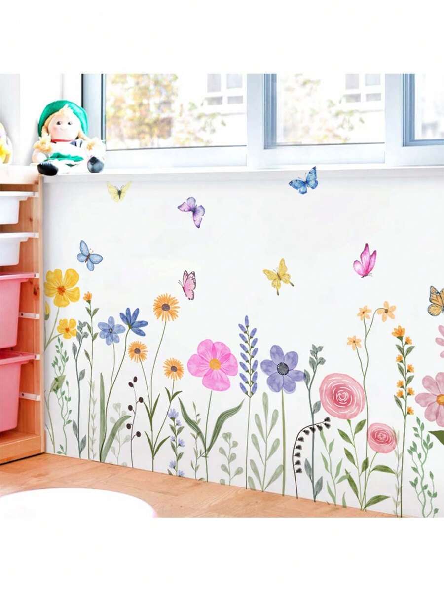 Adhesivos decorativos de pared con diseño de flores y mariposas, decoración del hogar y de habitaciones - Multicolor - Ver 1