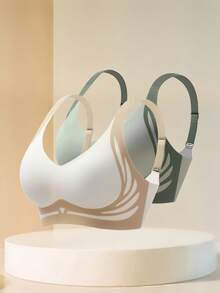 3pcs/Pack Plus Size Seamless Wireless Bras For Women, Adjustable Back Closure Lightly Padded Push Up Bras, Lift - Multicolor - View 4