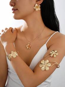 5/3/1 套装金属 3D 花朵项链耳环套装，夸张花朵手链鼻环身体链首饰套装，适合女性、日常/派对/节日的礼物 - 款式1 - 查看 11