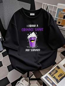 180g Pure Cotton I Drank A Grimace Shake And Survived Black T-Shirt Top For Everyday Wear Designer Clothes Soft Comfortable Casual Streetwear Unisex Breathable Slightly Graphic For Women Homme Versatile Stretched Stylish Summer Print Round Neck Short Sleeve Fashion
