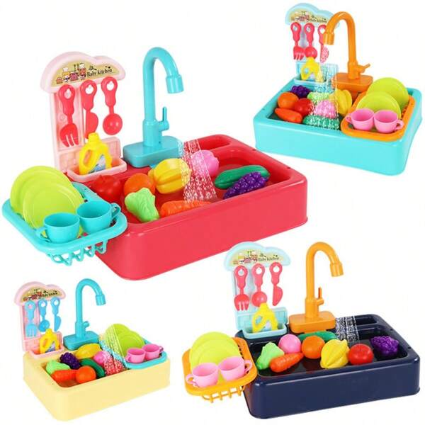 Electric Dishwasher Toy Cleaning Kit Toy For Boys And Girls, Toy Sink With Running Water, Play Dishes For Kids Kitchen, Kids Kitchen Playset, Accessories Color Random