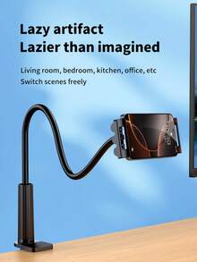 Adjustable Phone & Tablet Stand, 28.34/39 Inch Flexible Arm, 360° Rotatable Dual Clamps, Plastic Spiral Base, Desktop & Bedside Mount, Suitable For Live Streaming, TV And Slouchy Use - Reinforced - View 5