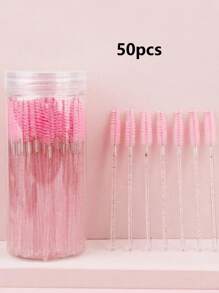 100 Pcs Disposable Mascara Wands, Crystal Eyebrow Spoolies Brush For Eyelash Extensions, Pink Lash Brushes With Container