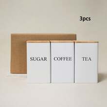 3 Pcs Coffee Tea Sugar Container Set, 1000 Ml Vintage Kitchen Canister Set With Bamboo Lids, Metal Food Storage Container Jars For Kitchen Counter, Farmhouse Decor - Multicolor - View 11