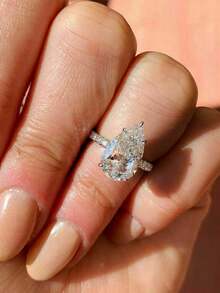 1 st lyxig kristall vattendroppsdesignring, förlovnings-/vigselring för kvinnor, present till festsmycken - Silver - Visa 18