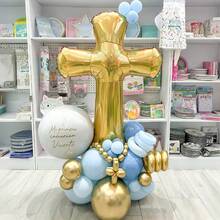 30/37/143/100/2/10/80 件第一次圣餐装饰洗礼十字气球白色气球用于圣餐上帝保佑洗礼纪念主题生日复活节派对装饰（金色） - 彩色 - 查看 2