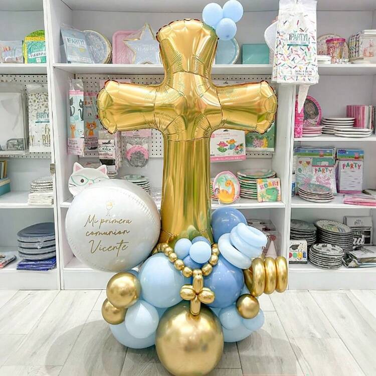 30/37/143/100/2/10/80 piezas Decoraciones de Primera Comunión Cruces de Globos Blancos para Comunión Dios Bendiga Decoraciones de Fiesta de Conmemorativo Cumpleaños Pascua (Dorado) - Multicolor - Añade 1