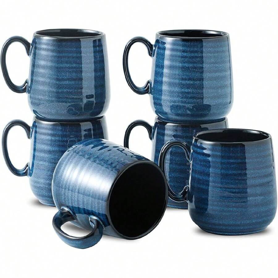 12 Ounce Coffee Cups Set With Handle, Ceramic Tea Mugs For Kitchen, Blue Latte Mugs For Coffee,Cocoa, Tea, Stylish Mug Gift, Dishwasher And Microwave Safe - Navy-10 OZ - View 1