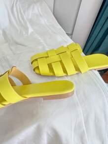 Pantuflas de verano adorables en color amarillo para niñas pequeñas, adecuadas para vacaciones, días festivos, románticos, uso casual, versátiles