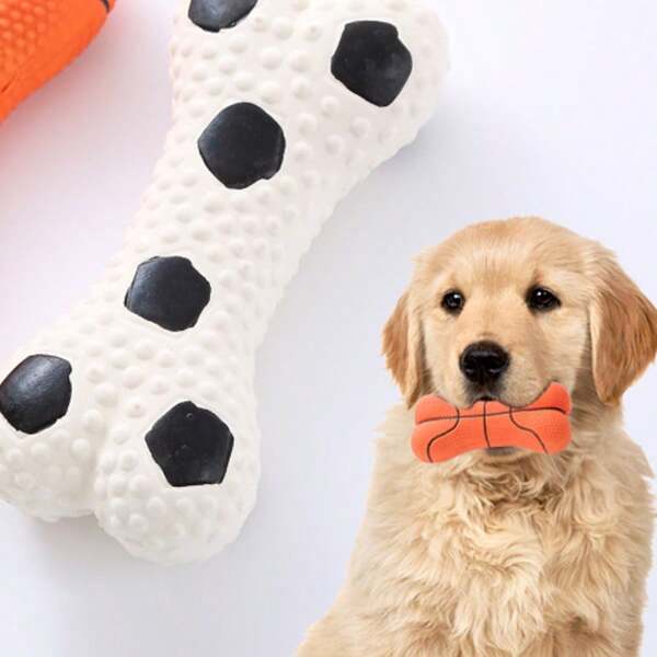 1 Pc, Latex Material, Basketball And Football Bone Toys, Outdoor Chewing And Sound Relief Dogs And Cats Pet Toys