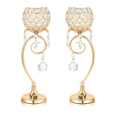 2ps K9 Crystal Candlestick, Candle Holder For Love Wedding Party Table Decoration Props, Home Romantic Candlelight Dinner, Table Decoration, Romantic Candlestick,Atmosphere Decor, Table Living Room Table Decor,Weddings Decor, Birthday Candles