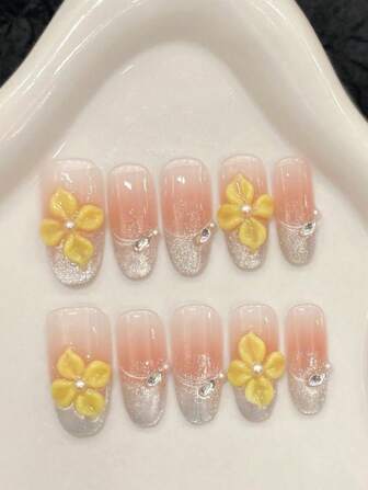 10 件薄荷绿海波纹猫眼海洋冰花适合日常使用或作为礼物与果冻凝胶按压指甲，中间椭圆形。适合女孩和女士节日派对和日常穿着，适合春夏季美甲用品指甲