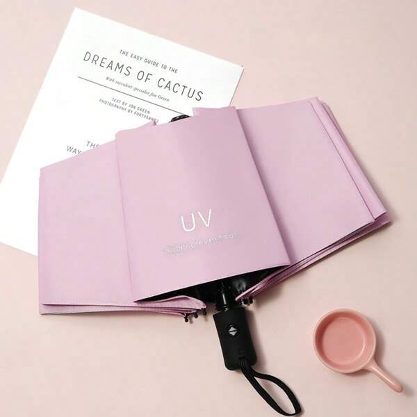 1 pieza Sombrilla parasol de vinilo totalmente automática, se puede usar en días soleados y lluviosos, plegable, fácil de almacenar, ocupa poco espacio, fácil de transportar