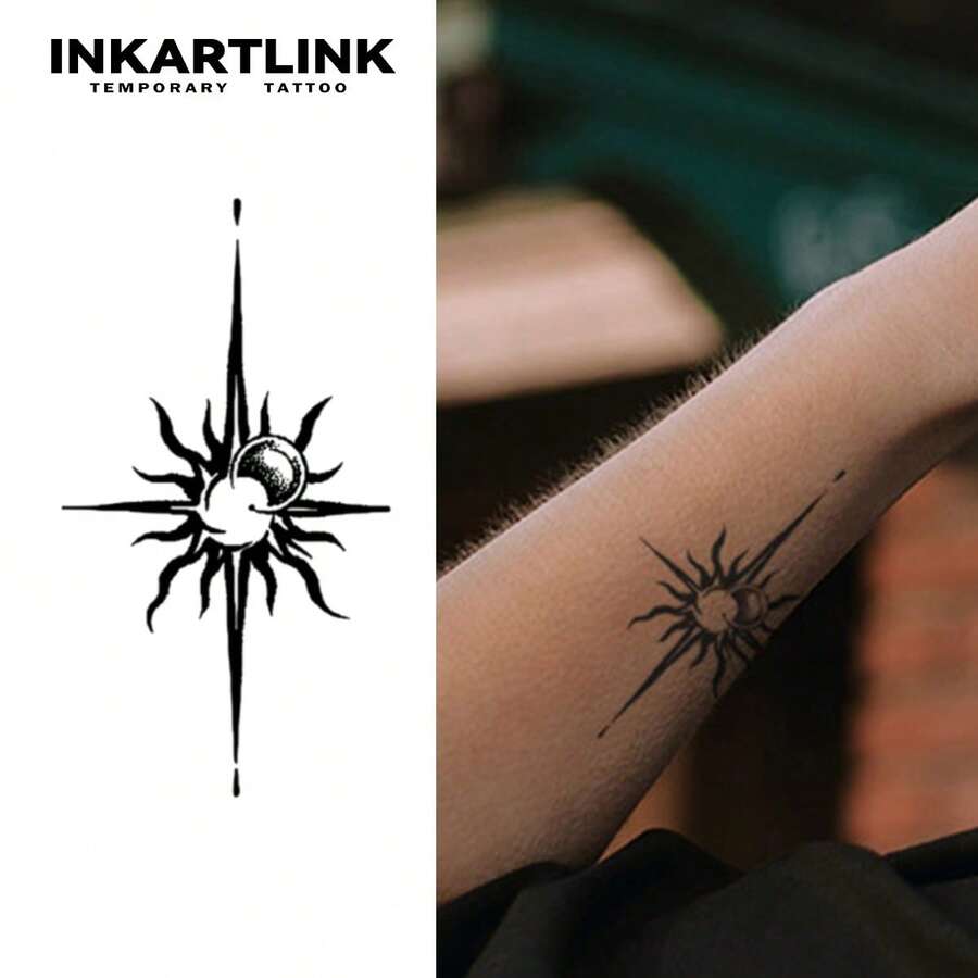INKARTLINK，纹身贴纸，太阳、月亮和星星纹身贴纸，防水持久1-2周，极简宇宙图腾设计