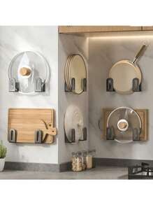 Soporte para tapa de olla de una sola pieza sin perforación, estante de cocina multifuncional, organizador de pared para almacenar tablas de cortar y tapas de ollas