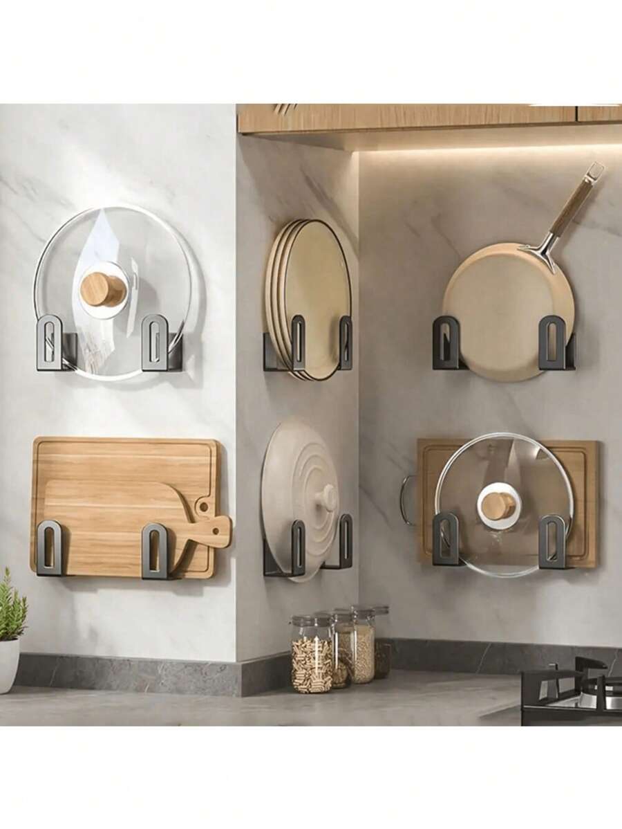 Soporte para tapa de olla de una sola pieza sin perforación, estante de cocina multifuncional, organizador de pared para almacenar tablas de cortar y tapas de ollas