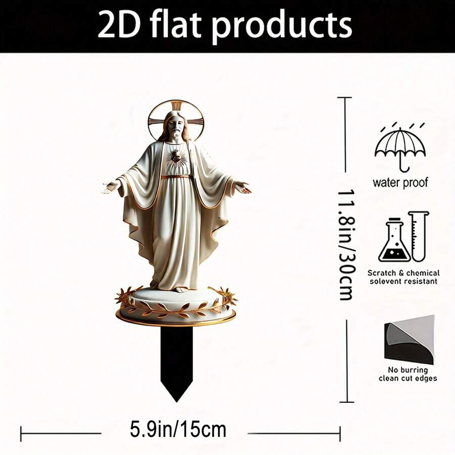 1 pieza, Piqueta decorativa de jardín plana 2D religiosa, hecha de material de polipropileno con propiedades antioxidantes, adecuada para inserción en el suelo en bonsái y decoración de jardines, sin necesidad de suministro eléctrico ni batería.