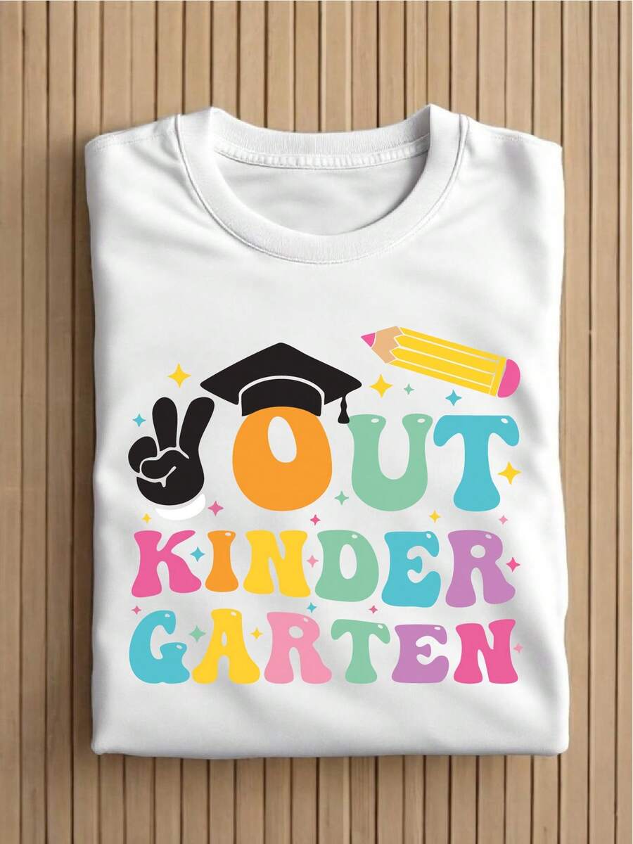 Out Kindergraten Grad T-Shirts, Kindergarten Graduation Shirts, Last Day Of School Short Sleeve Tees, Grade Gift, Cute Kindergarten Grad Gift MAPA18 - White - View 1