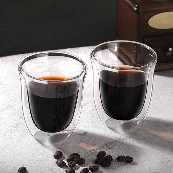 1 pezzo Tazza da espresso italiana a doppio strato, tazza in vetro trasparente, tazza da espresso italiana, tazza per tè freddo, tazza da tè, bicchiere per cocktail di whisky, tazza in vetro, tazza da tè piccola trasparente senza manico resistente al calore, riutilizzabile, lavabile in lavastoviglie, durevole e facile da pulire, utilizzabile per cappuccino, tè, bevande a base di ferro, bevande calde e fredde