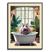 1pc Interesting Animal Bathtub Art Poster Ostrich Rhinoceros Octopus Printing Bathroom Wall Gifts Decor Optional Frame - Multicolor - View 8