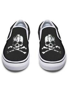 tenis caballero dama unisex zapatillas de lona, calaveras versátil Zapatos de moda slip on Zapatos de tela de suela suave transpirables de un solo paso Zapatos de lona casuales negro blanco skate - Blanco y Negro - Ver 2
