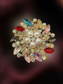 1 件优雅水晶和珍珠装饰花朵胸针，女士百搭时尚配饰