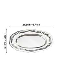 1pc Vintage French Stainless Steel Oval Tray, Retro Floral Oval Plate, Dessert Dish Tableware
