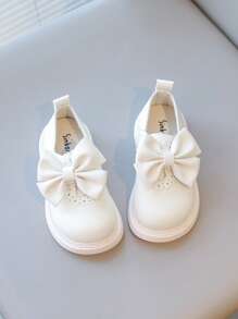 1 Pair Girls Bow PU Slip-On Cute Flat Athletic Sneakers, Suitable For Spring & Autumn