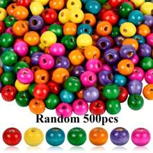 100/200/300/500pcs Colorful Wooden Beads, Round Craft Beads, Natural Wood Beads, Christmas Gift