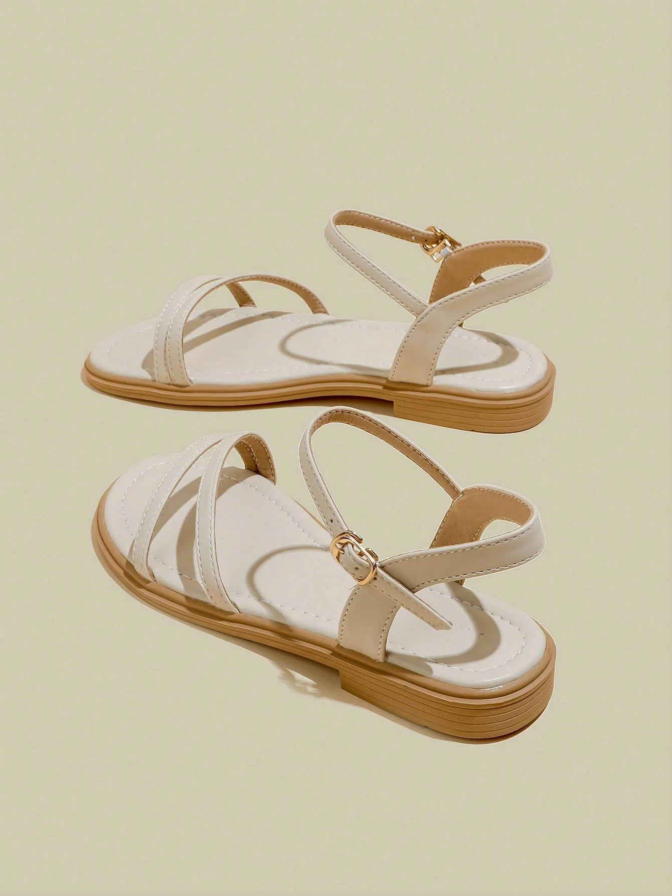 Manluzi Women’S Apricot Color Flat Open Toe Strap Sandals, Simple Minimalist