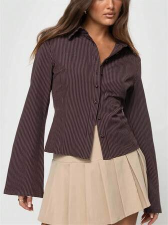 Camicie a maniche lunghe a righe da donna, casual e sexy