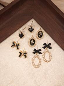 4pcs/Set Elegant Faux Pearl Earrings, Suitable For Women Daily And Festival Wear