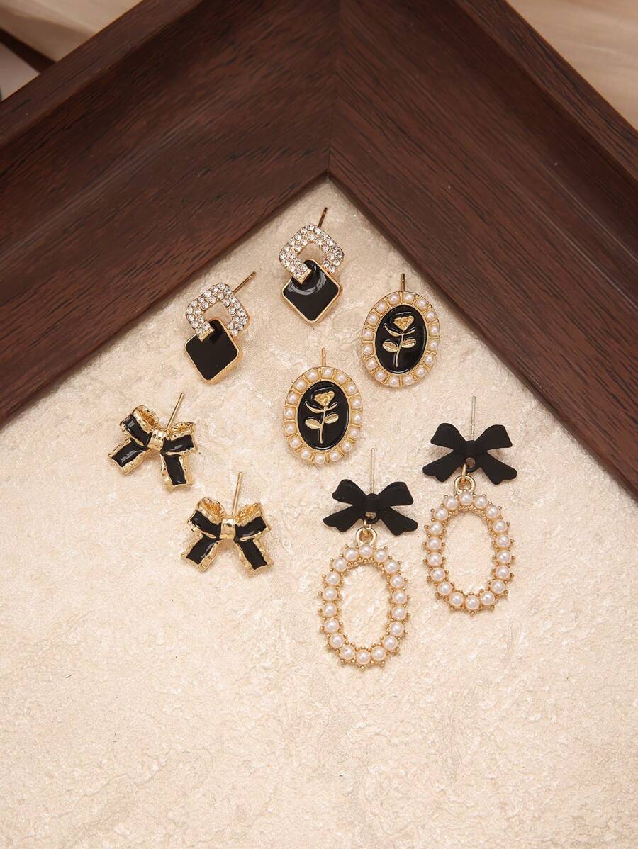 4pcs/Set Elegant Faux Pearl Earrings, Suitable For Women Daily And Festival Wear