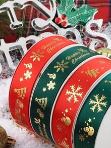 2.5cm*25yards Christmas Ribbon, Burgundy & Olive Green Polyester Satin Ribbon, Holiday Festive Ribbon With Snowflake And Christmas Tree Pattern, Suitable For Gift Wrapping, Party Decoration, Bow Making, Sewing And Craft