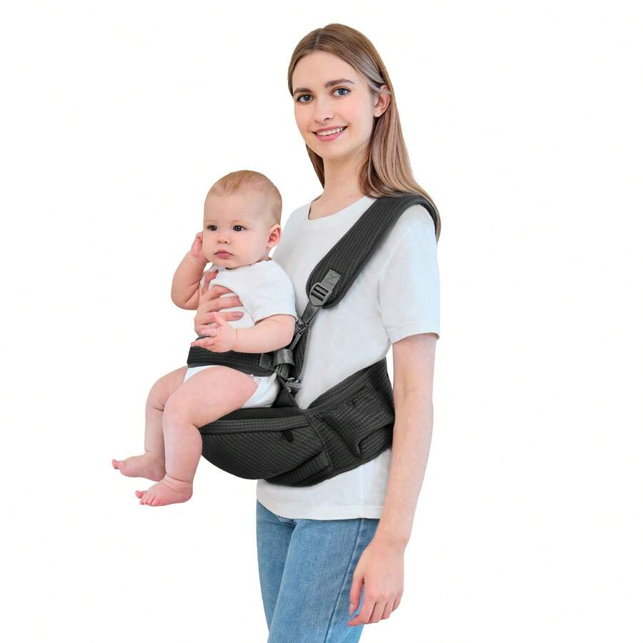 Baby Hip Carrier - Hip Carrier For Baby With Baby Safety Strap - Toddler Carrier 7-45 Lbs - Ergonomic Infant Holder Baby Carrier With Hip Seat Large Capacity Pockets - 黑色 - 查看 1