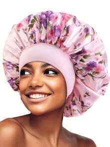 3 件套女士多色花朵弹性宽带无檐帽头带，丝绸帽缎面睡帽 - 彩色 - 查看 3
